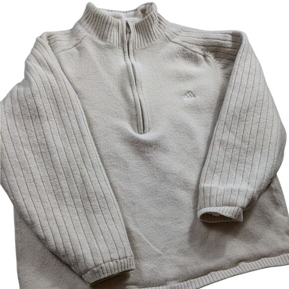 Adidas Fleece Sweater Mens Large Ribbed Knit Pullover Athleisure Sweatshirt Mesh - Picture 1 of 14